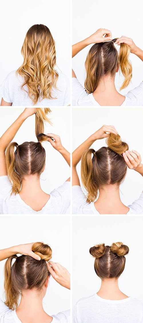 dry shampoo teased space buns tutorial